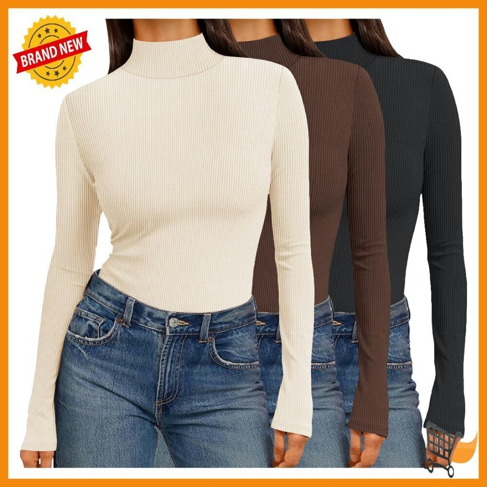 3 Pack Ribbed Turtleneck Thermal Tops Long Sleeve Layer Tees Basic Pullover